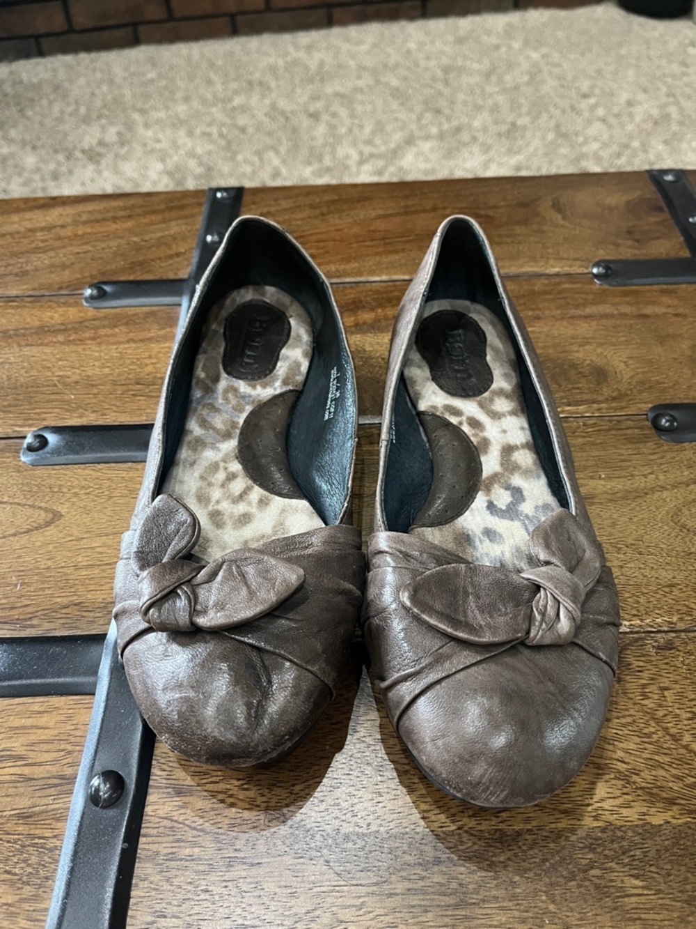 Born Taupe Leather Knot Toe Ballet Flats